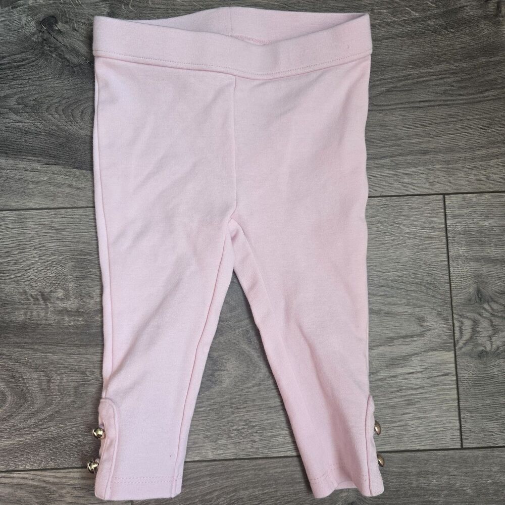 Janie and Jack Baby Girls Pink Ponte Pants 6-12 Months Gold Button Hem Leggings